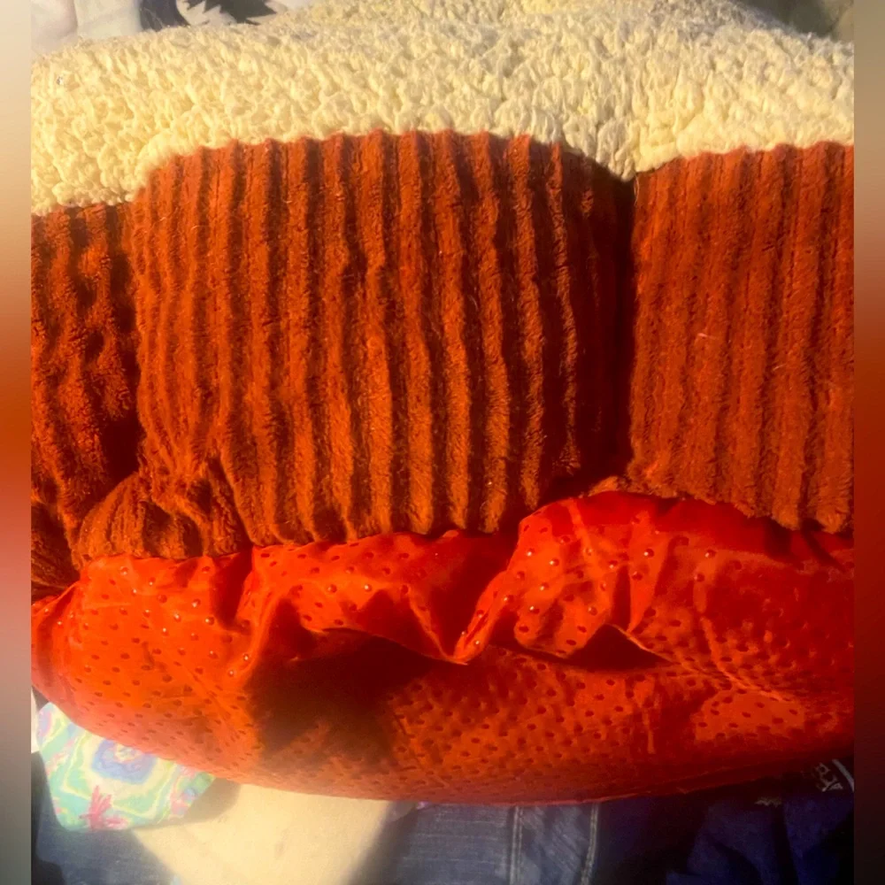 Cozy Tan and Orange Pet Bed Colors, shapes, or sizes may vary. Lets talk. 😊